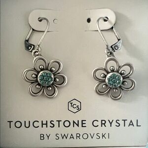 Touchstone Crystal Silver Earrings with Teal Accents